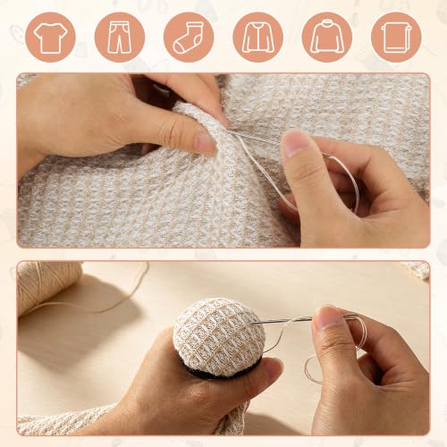 Premium Knit Patch Mending Kit - 14-Hook Darning Loom with Cute Darning Mushroom, 120 Colors Embroidery Floss, Full Repair Tools,Jeans, Clothes, DIY Weaving for Beginners