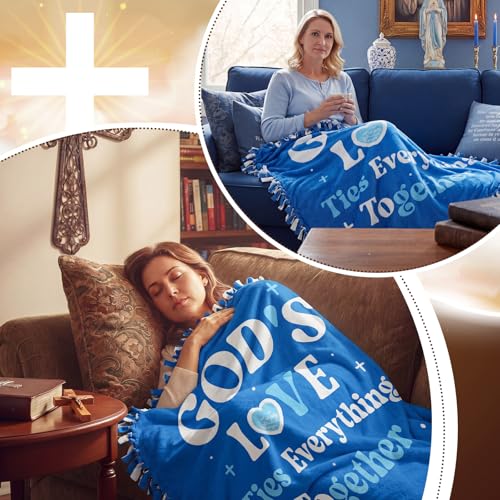 Chumia 2 Pcs/1 Set Religious God's Love Tie Blankets Craft Kit 57 x 57 Inch Christian Blanket Gifts for Women 2026 VBS DIY No Sew Fleece Fabric God's Love Ties Everything Together Tie Knot Throw - style: Religious God's Love