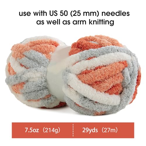 MABOZOO Tie Dye Chunky Yarn for Crocheting 8 Pack,Fluffy Jumbo Chenille Yarn,Soft Plush Yarn Bulky,Giant Thick Fuzzy Yarn for Hand Knitting or Arm Knitting,Orange & Grey (26 yds,8 oz Each Skein) - color: Orange,Grey