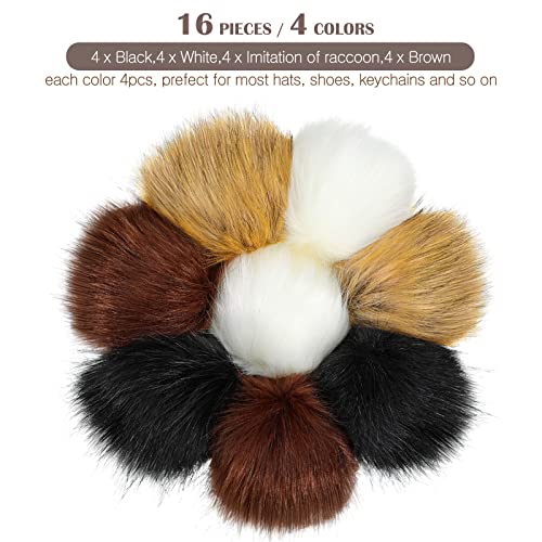Tatuo 16 Pcs Faux Fur Pom Poms for Hat 4 Inches Large Fluffy Pom Balls for Craft Knitting Beanie Shoe Scarf Bag Pompom Valentine Keychain Charm Winter DIY Accessory (Black,White,Natural,Coffee) - color: Black, White, Natural, Coffee