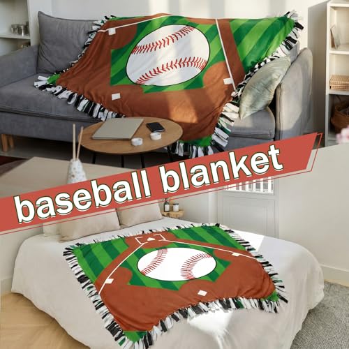 Chumia 2 Pcs/1 Set Baseball Tie Blankets Craft Kit 57 x 57 Inch Baseball DIY No Sew Fleece Blanket Red and White Sports Ball No Sew Fabric Tie Knot Throw Craft Gift for Sports Theme Party Favor - style: Red and White Baseball