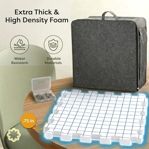 Unordinary Granny® Crochet Blocking Set-9Pc Extra Thick 12x12 Interlocking EVA Foam Mats with Grid, 150 T-Pins, Felt Storage Bag and Cotton Pouch, Soft White - color: Soft White