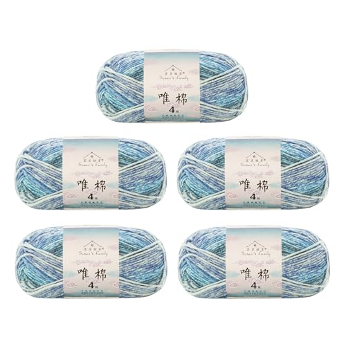Susan's Family Combed Cotton 4 ply Yarn 5x50g-5Packs-405#Showery Mist | 5skein pack balance 60cotton40acrylic blend Fingering Yarn Soft breathable durable crochet and knit baby blanket cardigan toy - color: 405#Showery Mist