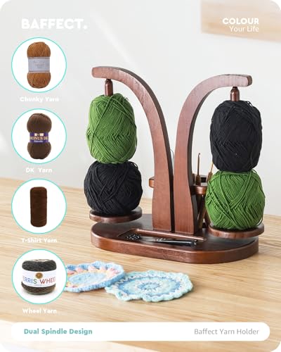 Baffect Yarn Holder Magnetic, Wooden Double Yarn Spindle (Brown) | With Crochet Hooks Organiser Rack & Small Crocheting Accessories Storage Slot, Ideal Gift For Crochet Lovers - color: Brown