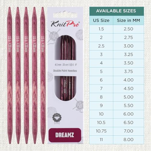 KnitPro Dreamz Double Pointed Needles 8" (20cm) | US Size 6 (4mm) - size: US 6 (4.0mm)