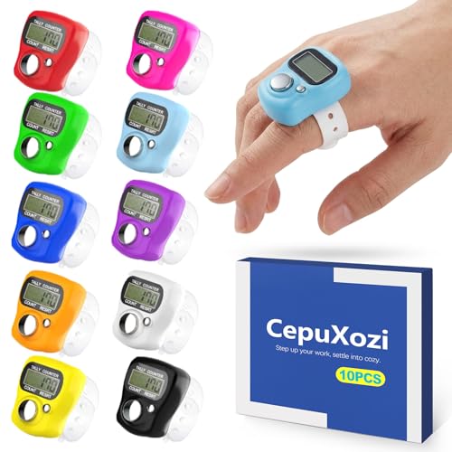 10 Pack Digital Finger Clicker Counter, Hand Tally Clickers for Counting Knitting, Crochet Row, Lap. Pitch & People Counter with Adjustable Ring, LCD Clicker for Classroom Sports