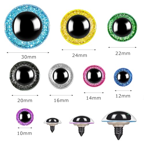 160pcs Large Safety Eyes for Amigurumi Glitter Eye for Stuffed Animals for DIY Dolls Puppets Bear Crafts Animals Amigurumi Making Supplies(Colorful A) - color: Colorful A