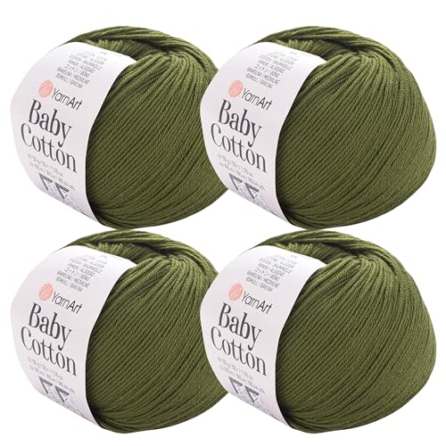 YarnArt Baby Cotton Yarn 4-Pack – Soft Knitting Yarn for Baby & Summer, 50% Cotton 50% Acrylic, 1.76 Oz Each, 180.44 Yds/Skein – Ideal for Amigurumi & Crochet Projects (443) - color: 443
