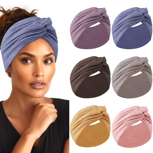 HAUHC Extra Wide Headbands for Women, 7'' Large Cotton Like Turban Knotted Bandana Head Bands for Women Non Slip, Boho Headbands for Women's Hair (6Pcs Bright Colors, Extra Large 7" Wide) - color: 6Pcs Bright Colors