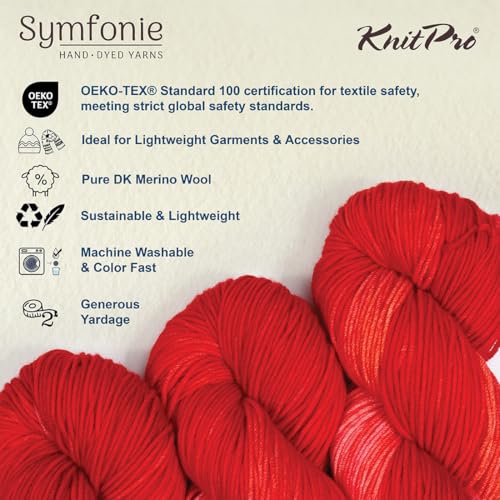 KnitPro Symfonie DK Weight Merino Wool Yarn 240yds, 100g, Berry Bowl | 100% Extrafine Merino, Hand Dyed, OEKO-TEX Certified, Superwash, Colorfast, #3 Yarn Skein for Knitting & Crochet - color: Berry Bowl