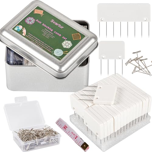 Knit Blocking Pins Kit, Includes 20 Knit Blocking Combs, 100 T-pins for Blocking Knitting Crochet, Needlework Projects, Knitting Block Tool for Blocking Mats, White - size: White, 1 Pack