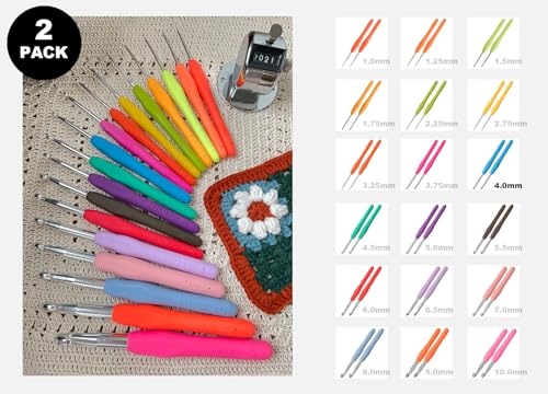 2Pcs 4.0mm Crochet Hooks, Ergonomic Crochet Hook for Arthritis | Knitting Needles for Beginners,Extra Long, Smooth, Comfortable for Knitting Sweaters,Scarves and Hats(Size G / 4.0mm) - size: 4.0mm