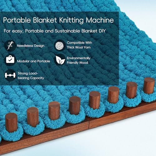 LITURTOO 48" Chunky Yarn Blanket Loom - Loom for DIY Throw Blankets, Adjustable Size Hand Knitting Yarn Chunky - size: 48" - Dark Wood Color