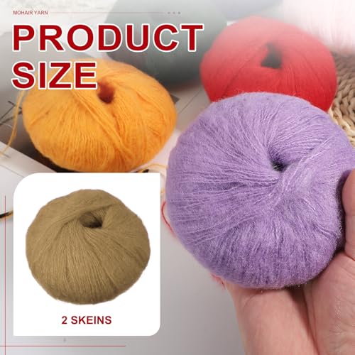 PATIKIL 2 Skeins Mohair Yarn, Soft Yarn Faux Mohair Fuzzy Fur Fine Fluffy Yarns Thin for Crocheting Knitting Sweater Scarf Hat Crafts Blanket Rug, Khaki - color: Khaki