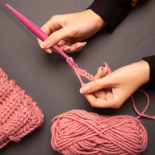 Ommi Ergonomic Handle Crochet Hooks | Handcrafted 7’’ Crochet Hook | Knitting Needle, Craft Yarn Weave | Best Gift! (7 mm, Pink Swirl) - size: 7 mm