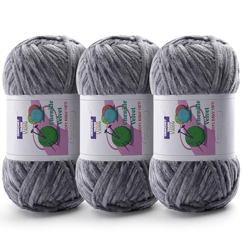 3 Skeins Soft Fluffy Velvet Yarn, Chenille Chunky Yarn for Hand Knitting and Crocheting DIY Craft, Amigurumi Crochet Yarn（3×196.8yds, 3×3.5oz） (Light Gray) - color: Light Gray