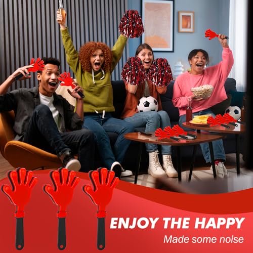 24 Pcs Cheerleading Pom Poms and Hand Clappers Noisemakers Set for Team Spirit Items Sporting Events Football Baseball Cheering Essentials Party Favors Dance - color: Red and Black