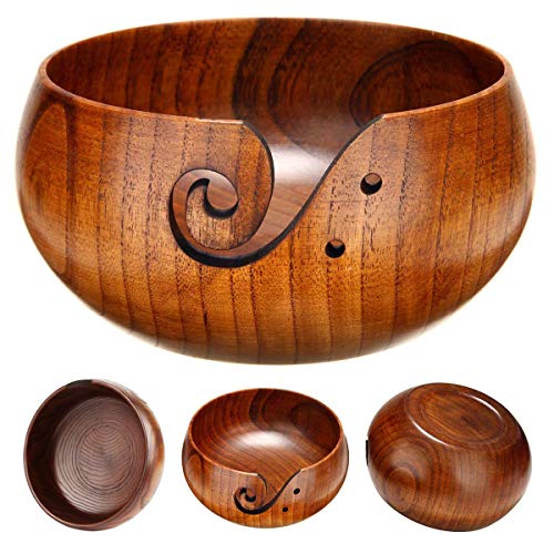 Joyeee Wooden Yarn Bowl, Yarn Holder for Crocheting, Crochet Bowl Accessories Holder with Holes Handmade to Prevent Slipping, Perfect Crochet Holder for Crocheting and Knitting Mothers Day Gift 7.9'' - color: Rosewood no lid,7.9''