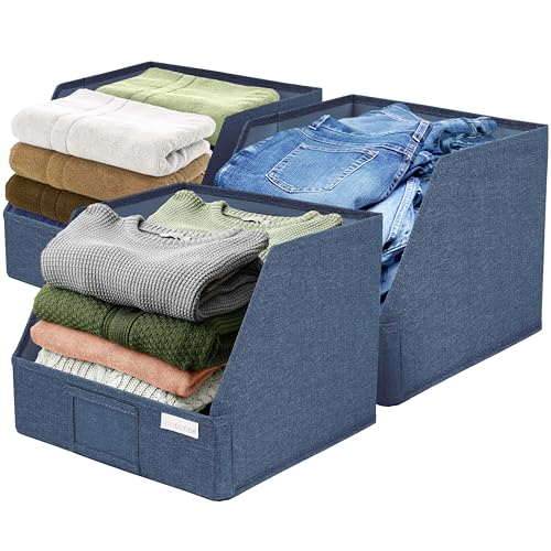 Open Front Trapezoid Closet Bins, Closet Storage Organizer for Shelves - color: Navy Blue