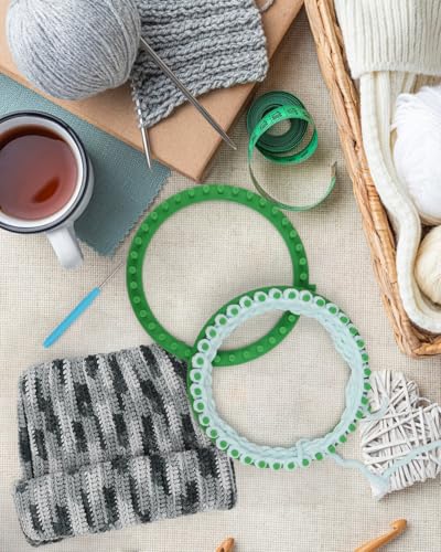 Aeelike 2 PCS Round Knitting Loom for Hat Socks DIY Crafts, 9.4inch | Round Knitting Loom Kit with Removable Pegs, Beginners Knitting Kit for Hats Socks Scarves DIY Crafts, Idel Gift - color: Green-9.4inch, size: 2pcs