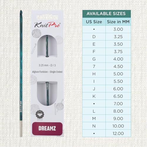 KnitPro Dreamz Afghan/Tunisian Crochet Hook | US Size D (3.25mm) - size: D (3.25 mm)