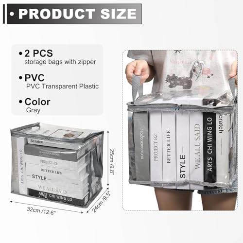 PATIKIL 12.6x9.5x9.8in Clear Storage Bags, 2PCS Plastic Storage Bags Clear Small Zippered Organizers Foldable Closet Bed Sheet Organizer Cube with Zipper for Book Clothes Yarn,M, Gray - color: Gray, size: M