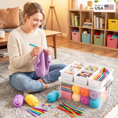 Citylife 17QT Clear Craft Organizers and Storage Box with Removable Tray | Stackable Art Supply Organizer Storage Bins with Lids for Beads, Markers, Sewing, Tools, Playdoh, Coloring Books, Made in USA - size: 17 Qt- 1 Pack