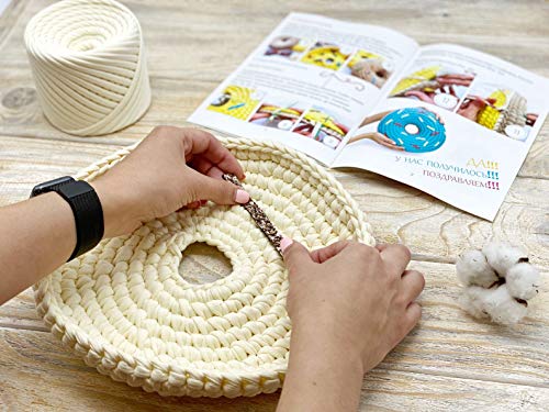 Bobilon Cotton T-Shirt Yarn 7-9 mm, Crochet & Knitting - Vanilla | 100% cotton t shirt yarn for crocheting, knitting & macrame; great for bags & baskets; new fabric, not recycled; 109 yds - color: Vanilla Limited