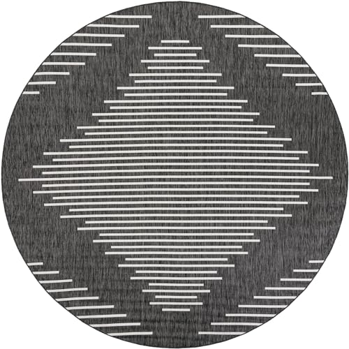 Unique Loom Outdoor Modern Collection Area Rug - Tambor (10' Round Charcoal Gray/Ivory) - color: Charcoal Gray/Ivory, size: 10' (Round)