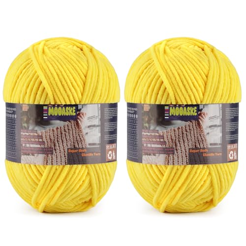 Chenille Yarn for Crocheting, Yellow Baby Blanket Fluffy Yarn for Crochet | 2 Pack 524 Yds, 14 Oz Ultra Soft Yarn for Crocheting, Fuzzy Chunky Yarns, Plush Velvet Yarn for Knitting Amigurumi, Blankets - color: Yellow, size: 2 Skeins