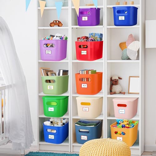Thyle 12 Pack Richly Colorful Plastic Storage Bins with Lids 7 Quart Toy Storage Box Stackable Nestable Organizer Boxes with Handle and Labels for Classroom Shelf Bedroom Desktop Toys School Supplies - color: Vivid Color