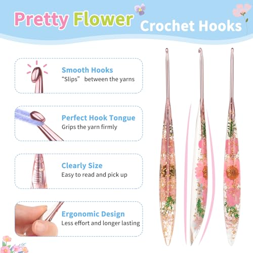 Coopay Crochet Hook, 3.5mm Ergonomic Crochet Hook with Floral Plastic Grips | Long Crochet Needles for Crocheting,Stylish and Unique, Ideal for Crocheting Blankets, Dolls, Shawls, Hats, Scarves (E-3.5mm) - size: E-3.5mm
