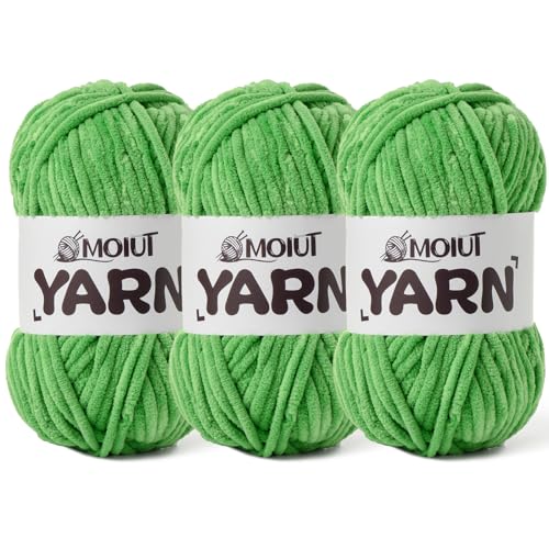 3 Pack Fluffy Chenille Yarn for Crocheting, Chunky Velvet Yarn for Crochet Amigurumi, Baby Yarn for Crocheting Soft Blanket, 262.4yds/10.5oz Bulky Yarns for Crafts/Hats/Shoes/Socks (3 Christmas Green) - color: 3 Christmas Green