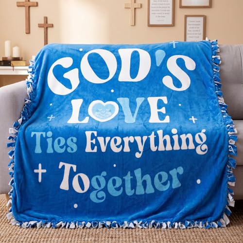 Chumia 2 Pcs/1 Set Religious God's Love Tie Blankets Craft Kit 57 x 57 Inch Christian Blanket Gifts for Women 2026 VBS DIY No Sew Fleece Fabric God's Love Ties Everything Together Tie Knot Throw - style: Religious God's Love