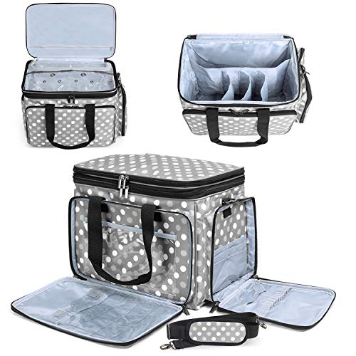 LUXJA Portable Yarn Knitting Storage Tote Bag, Gray Dots | Fits Knitting/Circular Needles Up to 14 Inches, Yarn Bag With Cover & Shoulder Strap for Crochet Hooks & Craft Accessories - color: Gray Dots