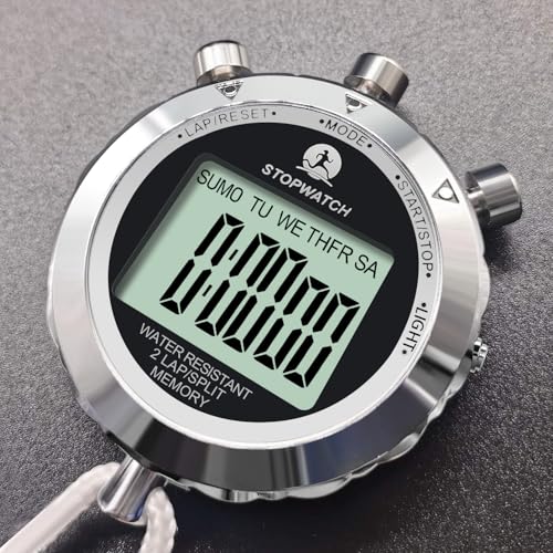 Stopwatch, Metal Stop Watch for Sports 10/100/400 Laps, Stopwatches Timer for Coach Sports Running with 0.01second & 0.001second Timing, Conutdown, Alarm - color: 2 Lap Backlight-metal