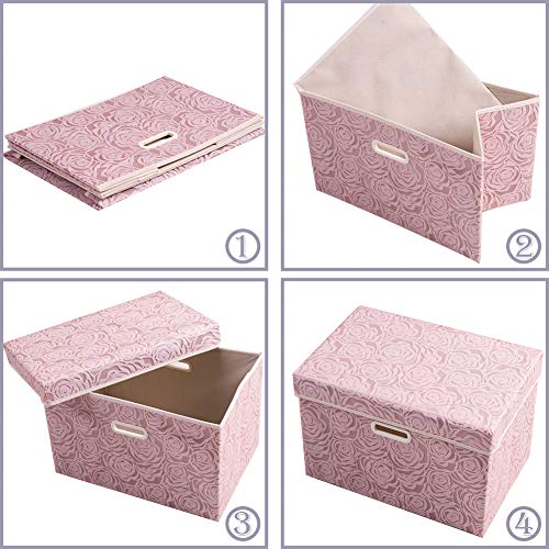 PRANDOM Large Foldable Storage Boxes with Lids [5-Pack] Fabric Decorative Storage Bin Cubes Organizer Containers Baskets with Cover Handles for Bedroom Closet Nursery Pink 17.7x11.8x11.8 Inch - color: Pink, size: Large(5-Pack)