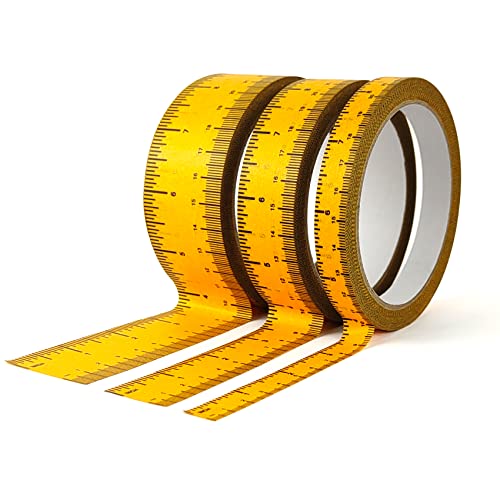 EDSRDRUS 3 Pack Ruler Tape 1/2, 1, 1-1/2 inch Masking Tape Measure, Repeating 12inch Imprint Adhesive Tape Measure, No Residue & Waterproof Ruler Tape for Painting, Sewing & DIY (Yellow) - color: Yellow, size: (1/2in+1in+1-1/2in) * 67Yard