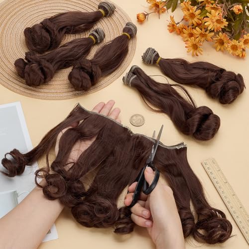6 Pcs Doll Wig 200mm Doll Curly Wigs Long Hair Extension Brown Color for Doll Making Kit Arts Supplies DIY Handmade Crafts - style: Brown Curly