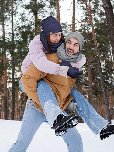 LOROME Winter Beanie Hat Scarf Gloves, Warm Fleece Knit Neck Scarf Set Gift | Hats Gloves Scarf Set, Touchscreen Gloves, Universal Size Neck Scarf Set Winter Gifts for Unisex Adult Winter Wear - color: Denim Blue