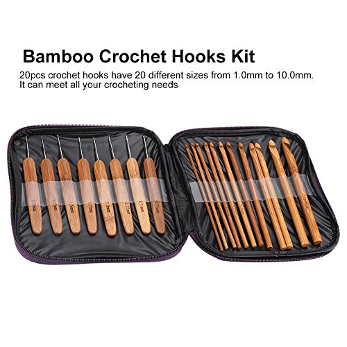 20pcs Bamboo Crochet Hooks Needles Knit Weave Craft Yarn DIY Sewing Tools Knitting Bamboo Crochet Hook Set with Case DIY Tools