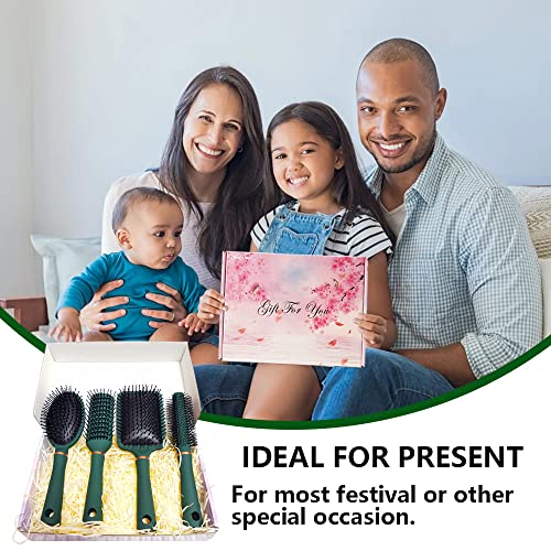 4 Pcs Hair Brush Gifts Set for Women,Detangling Hairbrush for Women and Kids,Flexible Soft Pin Bristles for Long Thick Curly Wavy Dry Damaged Hair - color: Forest Green