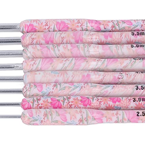 8Pcs Crochet Hook Set, Ergonomic Soft Grip Crochet Handles Yarn Knitting Needles for Arthritic Hand (Smash Flower)