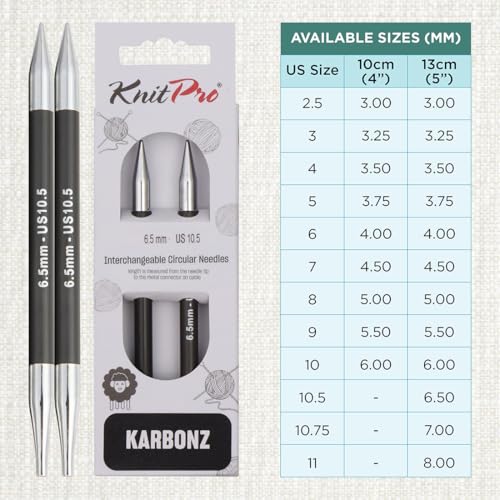 KnitPro Karbonz Interchangeable Circular Needle 5" (13cm) | US Size 10.5 (6.5mm) - size: US 10.5 (6.5mm)