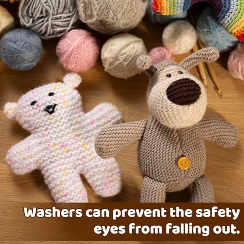 200 Pcs Safety Eyes Backs, Safety Eyes Washers, 5 Sizes Plastic Craft Washers Tan Color Eye Nose Gaskets Doll Making Accessories for Stuffed Animals, Amigurumi, Plush Toys, Crochet, Puppet