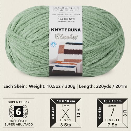 #6 Super Bulky Blanket Yarn for Crocheting - 4 Skeins(Each 10.5oz/300g, 220yds/201m), Chunky Chenille Thick Plush Big Soft Yarn for Crocheting Knitting Blankets, Soft Sage Green - color: Soft Sage Green