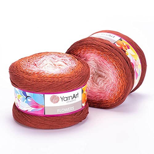 1 Skein/Pack Yarnart Flowers Gradient Yarn, Each Ball 8.8 Oz (250gr) / 1094 Yards (1000m), 55% Cotton 45% Acrylic, Superfine Fingering Weight for Knitting and Crochet, 288 - Salmon - color: 288 - Salmon