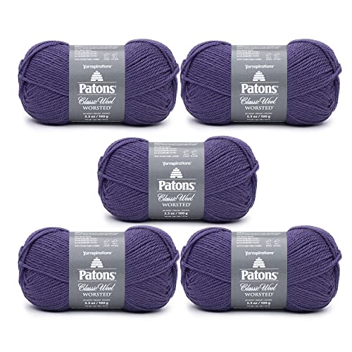 Patons Classic Wool Pansy Yarn - 5 Pack of 3.5oz/100g - Wool - 4 Medium - 210 Yards - Knitting/Crochet - color: Pansy, size: 5 Pack