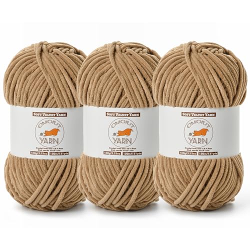3 Pack Deep Khaki Fluffy Velvet Yarn for Crocheting, Chunky Chenille Baby Blanket Yarn for Crochet, Soft Fuzzy Puzzle Yarn for Knitting, (100g/3.53oz Each) Bulky Thick Amigurumi Crochet Yarns - color: 3 Deep Khaki