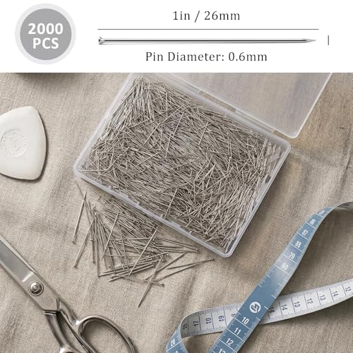 2000Pcs Straight Pins, Stainless Steel Fine Satin Pins, Dressmaker Sewing Pins for Fabric, DIY Crafts, Jewelry Making